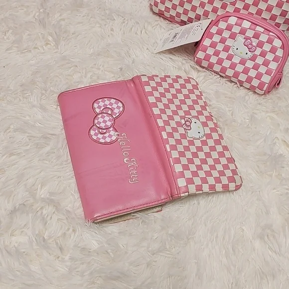 Hello Kitty EUC Checkered Pink White Wallet Vintage 1976, 2007 Collection Sanrio - Picture 4 of 4
